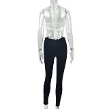 Chic Black & White Deep V-Neck Halter Jumpsuit (Slim Fit) JY-006327