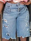 Stylish Double-Waistband Distressed Loose-Fit Wide-Leg Bermuda Shorts RS-YL2822