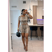 Casual Printed Snake-Pattern Short-Sleeve Shirt and Shorts Set FOS-8851