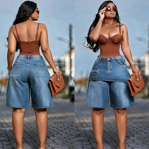 Casual High-Waisted Straight-Leg Denim Shorts —  Hot Girl  Streetwear Style RS-391569