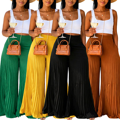 Solid-Color High-Waisted Loose-Fit Pleated Wide-Leg Trousers HANI-HN108