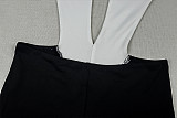Chic Black & White Deep V-Neck Halter Jumpsuit (Slim Fit) JY-006327