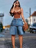 Casual High-Waisted Straight-Leg Denim Shorts —  Hot Girl  Streetwear Style RS-391569