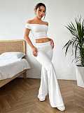 New Arrival One-Shoulder Ruched Fitted Tee & Flared Pants Two-Piece Set RS-YY110