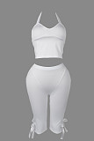 Sexy V-Neck Halter Crop Top and Three-Quarter Pants Set XS-25L1878