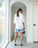 Stylish Light Blue High-Waisted Distressed Bermuda Shorts With Asymmetrical Frayed Hems RS-YL2777