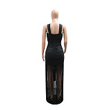 Sexy Black Slim-Fit Cross-Halter Tassel Evening Dress CYA-902283