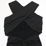 Sexy Black Slim-Fit Cross-Halter Tassel Evening Dress CYA-902283