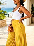 Solid-Color High-Waisted Loose-Fit Pleated Wide-Leg Trousers HANI-HN108