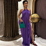 Solid-Color Edgy Street-Style Sleeveless High-Waisted Slit Dress With Ruching ZJQD-90753