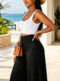 Solid-Color High-Waisted Loose-Fit Pleated Wide-Leg Trousers HANI-HN108