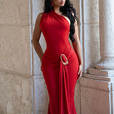 Sexy Backless One-Shoulder Slim-Fit Gown With Metal Embellishments YF-985