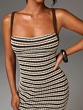 Sexy Slim-Fit Color-Block Striped Maxi Dress  Low-Cut Spaghetti-Strap Backless Design XS-26L2112