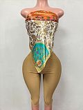 Print Tube Top Slim Tight Knee Length Shorts Set LCYM-202619