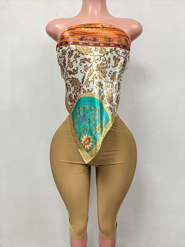 Print Tube Top Slim Tight Knee Length Shorts Set LCYM-202619