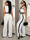 Casual Color-Block Sleeveless Crop Top & Side-Stripe Wide-Leg Pants Two-Piece Set HANI-MC020