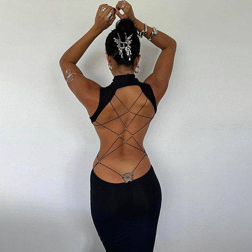 Sexy Backless Dress with Butterfly Knot Straps QD-1094