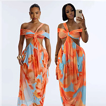 Sexy Strapless Slim-Fit Printed Asymmetrical Vacation Dress PMR-TW885