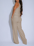 Casual Two-Piece Set Sleeveless V-Neck Tie-Front Top & Drawstring Wide-Leg Pants HANI-YM030