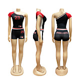 Hot Girl Single Shoulder Sports Outfit Street Crop Top Short Pants Set SFY-850