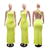 Single Shoulder Solid Wrap Hugging Dress Solid Party Dress CYA-902279