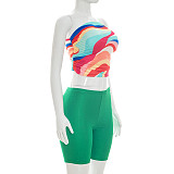 Sexy One-Shoulder Printed Crop Top & Solid-Color Leggings Two-Piece Set RS-26ST125