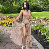 Sexy & Stylish Printed Bodysuit and Side-Slit Maxi Skirt Set