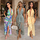 V-Neck Print Halter Irregular Backless Beach Dress CYA-902383