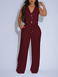 Casual Two-Piece Set Sleeveless V-Neck Tie-Front Top & Drawstring Wide-Leg Pants HANI-YM030