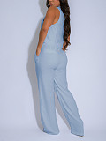 Casual Two-Piece Set Sleeveless V-Neck Tie-Front Top & Drawstring Wide-Leg Pants HANI-YM030