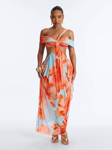 Sexy Strapless Slim-Fit Printed Asymmetrical Vacation Dress PMR-TW885
