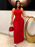 Striped Vest Pleated Skirt Slim Cincher Waist Maxi Dress RS-G0780