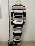 Striped Knitted Round Neck Long Sleeved Slimming Stretch Maxi Dresses LSD-2850