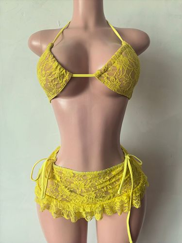 Sexy Lace Halter Underwear Three-piece Set LCYM-202620