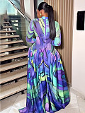 Standing Collar Net Fabric Spliced Wide Skirt Formal Dress Long Sleeves Dresses RS-G0777