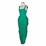 Sleeveless U-neck Pleated Dress TikTok Evening Gown For Women RS-G0781