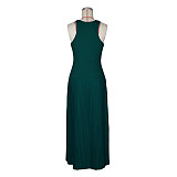 Striped Vest Pleated Skirt Slim Cincher Waist Maxi Dress RS-G0780