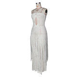 Crochet Fringed Dress Open Back Sheer Straps Beach Dresses For Summer RS-G0347