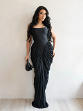 Sleeveless U-neck Pleated Dress TikTok Evening Gown For Women RS-G0781