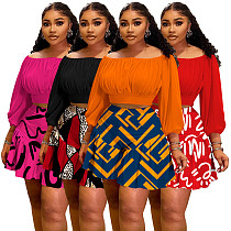 Large Size Pleated Long-Sleeved Top Fluffy Shorts Casual Two-Piece Suit RS-8080