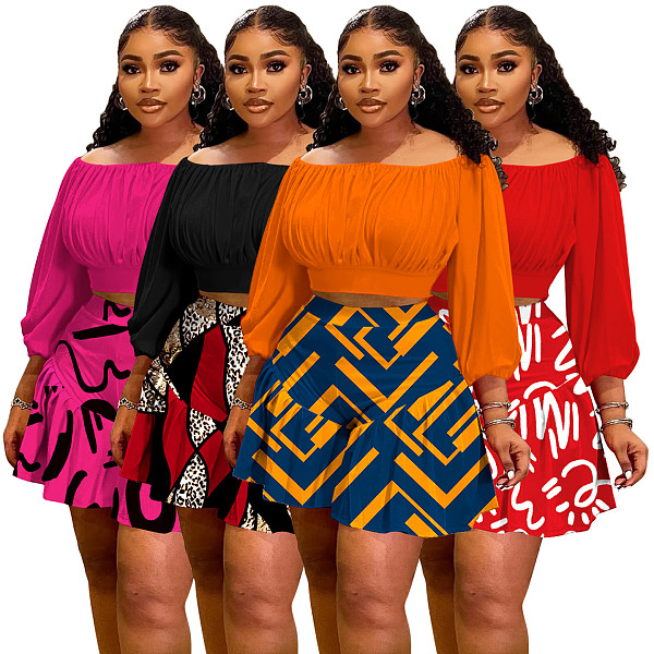 Large Size Pleated Long-Sleeved Top Fluffy Shorts Casual Two-Piece Suit RS-8080