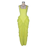 Sleeveless U-neck Pleated Dress TikTok Evening Gown For Women RS-G0781