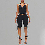 Halter Wrap Chest Backless Top Tie Shorts Two Pieces XYWL-J25ST089