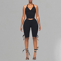 Halter Wrap Chest Backless Top Tie Shorts Two Pieces XYWL-J25ST089