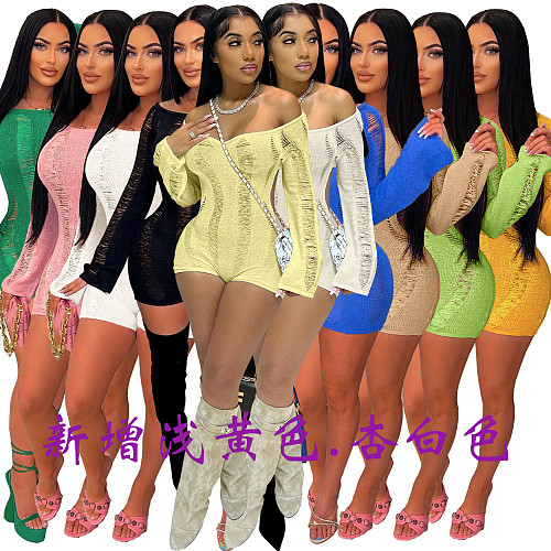 Slash Neck Long Sleeve Backless Sexy Rompers MDF-5359