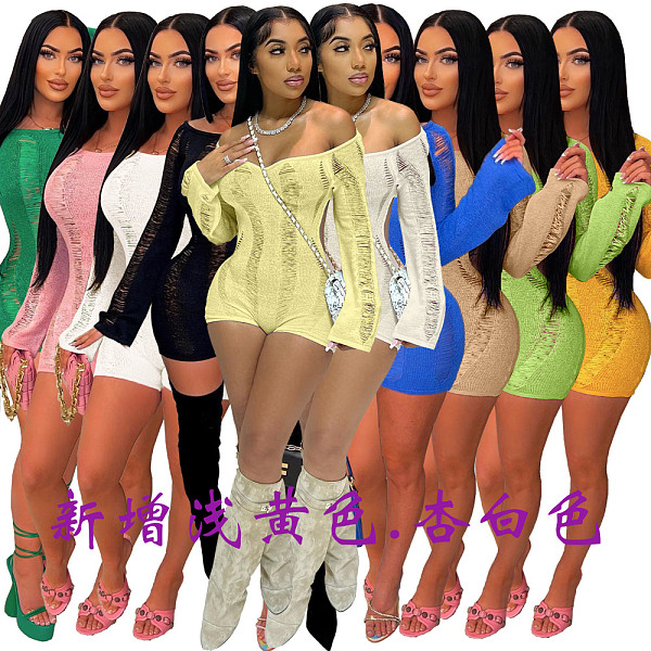 Slash Neck Long Sleeve Backless Sexy Rompers MDF-5359