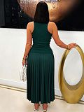 Striped Vest Pleated Skirt Slim Cincher Waist Maxi Dress RS-G0780