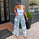 Ruffled Brushed Edge Straight Leg High Waist Women Jeans RS-A51101