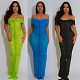 Fashionable and Sexy One-shoulder Pleated Mesh Maxi Dress NTY-7555