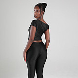 Off Shoulder Slim Crop Top Knee Length Shorts Two Pieces XYWL-J25ST489